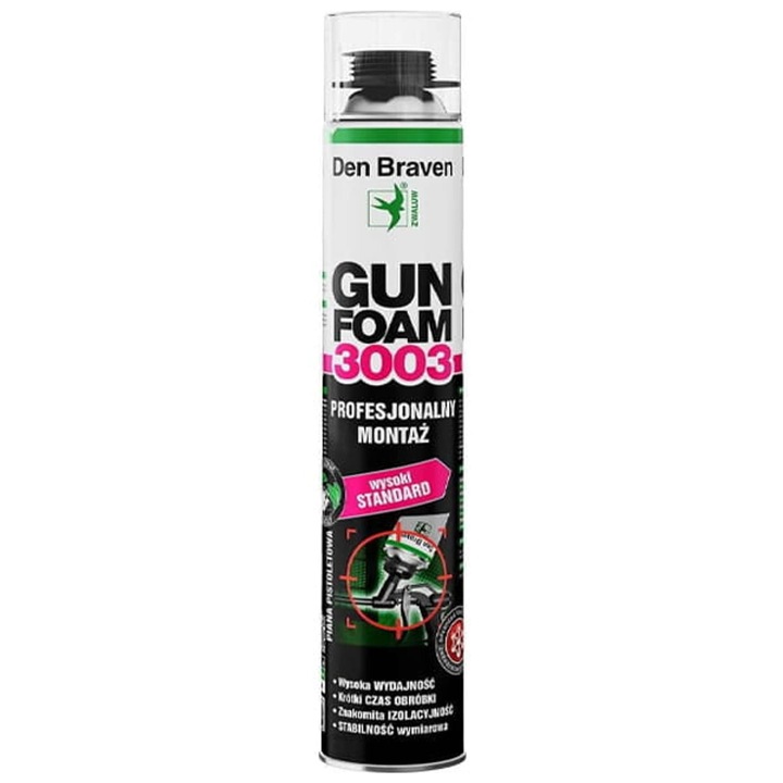 Spuma pentru pistol, Den Braven, 750ml, rezistenta la temperaturi -40C pana la +90C, densitate 18-25 kg/m3