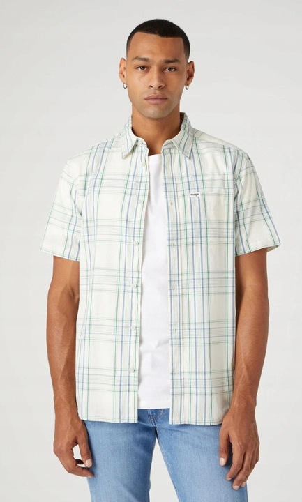 Férfi ing, Wrangler, kockás minta, kék színű, rövid ujjú, normál méret, M INTL