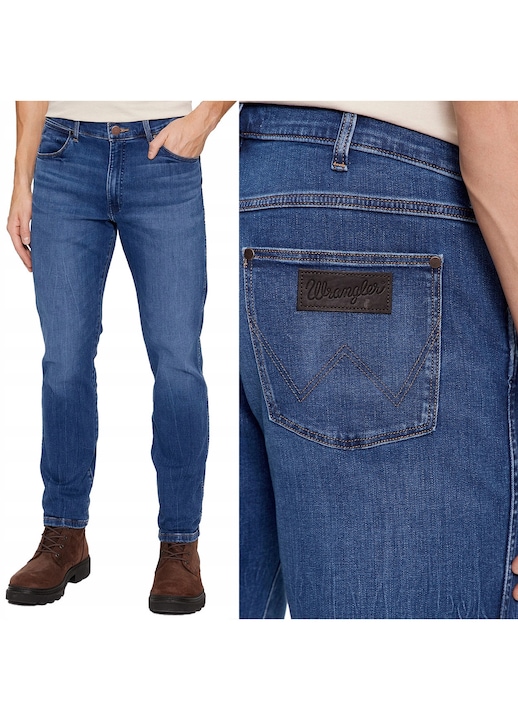 blugi Wrangler Larston, slim tapered, albastru, Albastru