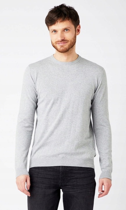 Wrangler férfi pulóver, Crew Knit modell, középszürke, normál szabású, pamut és gyapjú, L INTL