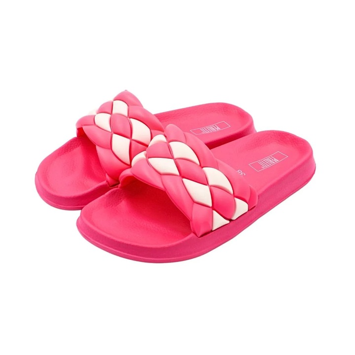 Papuci de dama, fucsia, Perletti, Alb/Fucsia, 38