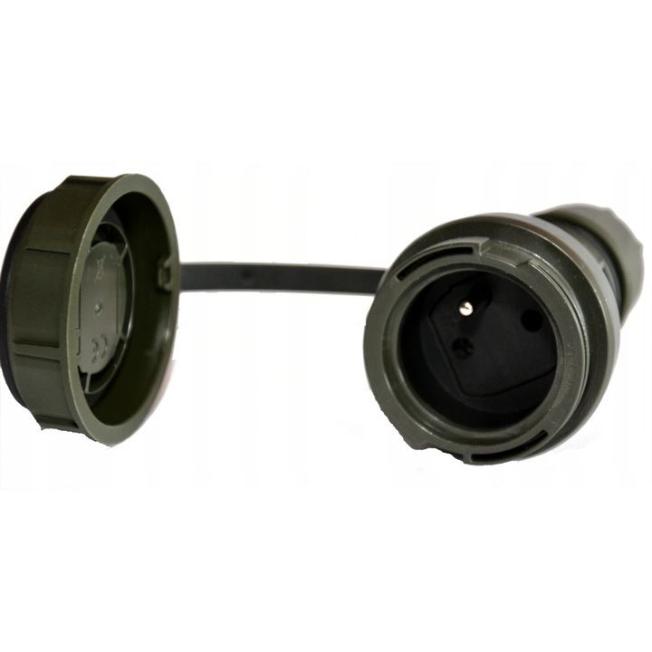 Priza portabila PCE 20241-U, 16A 2P+Z 230V, IP68 (pana la 2 bar) / IP67, contacte nichelate, carcasa PC/ABS, pentru cablu 1–2,5 mm², verde