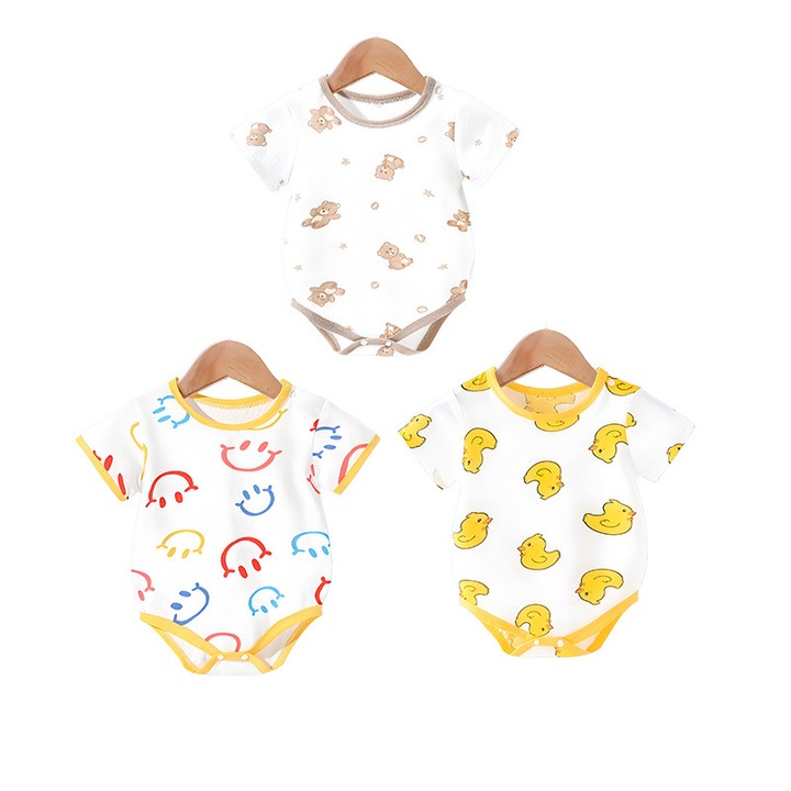 Salopeta pentru bebelusi, 3 piese, model cu desene animate, animale, multicolora, Multicolor