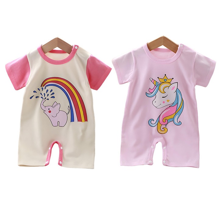 Salopeta pentru bebelusi, 2 piese, model cu desene animate, multicolora, Multicolor