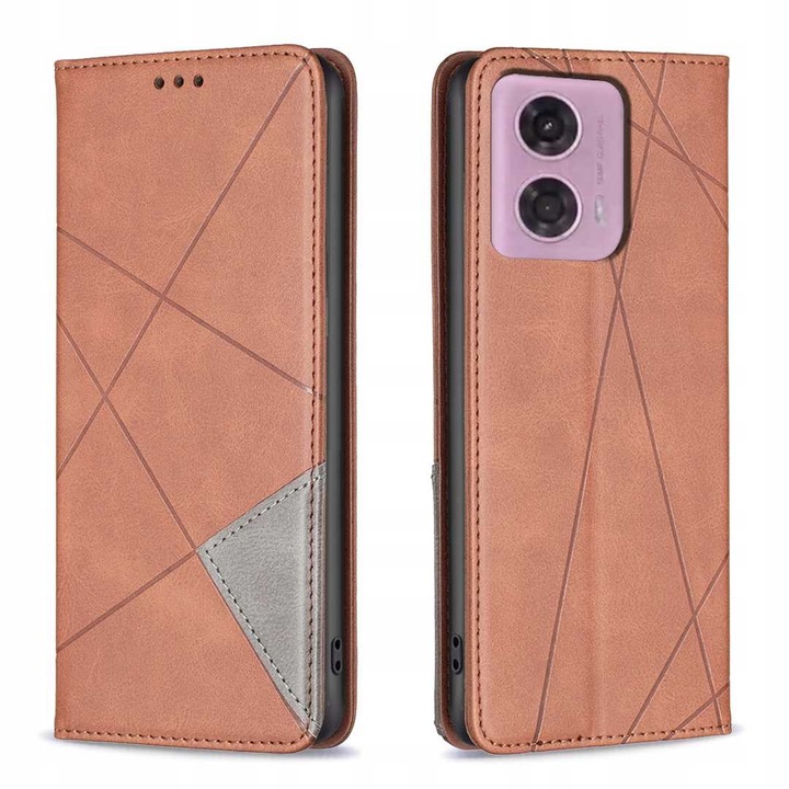 Husa portofel Origami pentru, Motorola G04/G24/G24 Power, piele, maro, cu compartimente pentru carduri