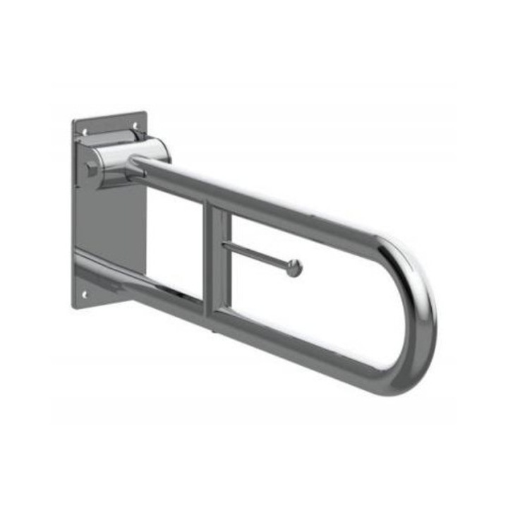 Bara Sprijin Pentru Persoane Cu Dizabilitati, Roca, Access, Rabatabila Cu Suport Hartie Igienica, Crom, 60Cm