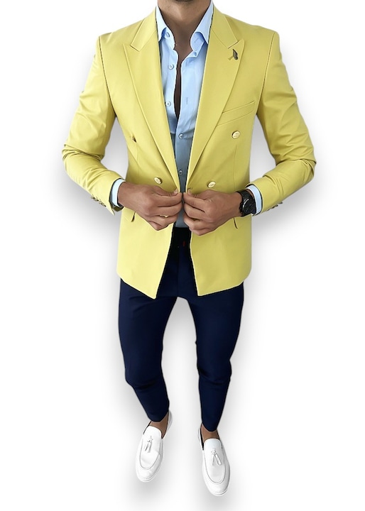 Мъжко сако, slim fit, едноцветно, 1039, жълто, Жълт