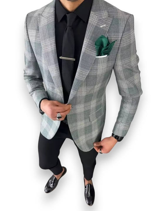 Мъжко яке, slim fit, карирано, 11811, зелено, Зелен