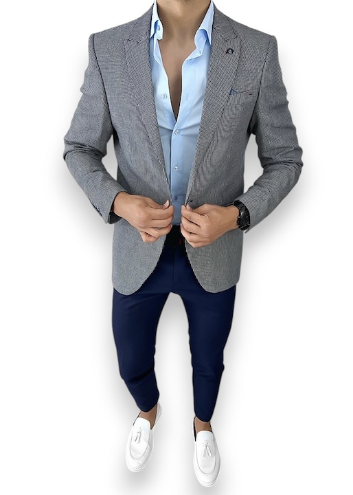 Мъжко карирано яке slim fit, 3470, тъмносиньо, Тъмносин