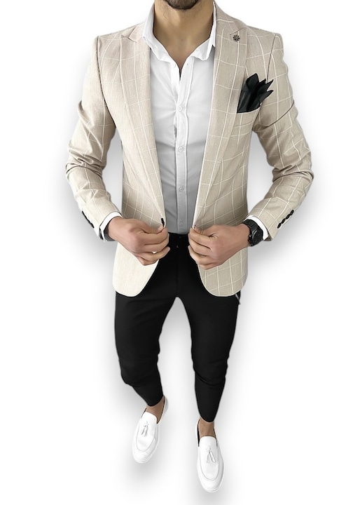 Мъжко яке, slim fit, карирано, 1142, бежово, Бежов