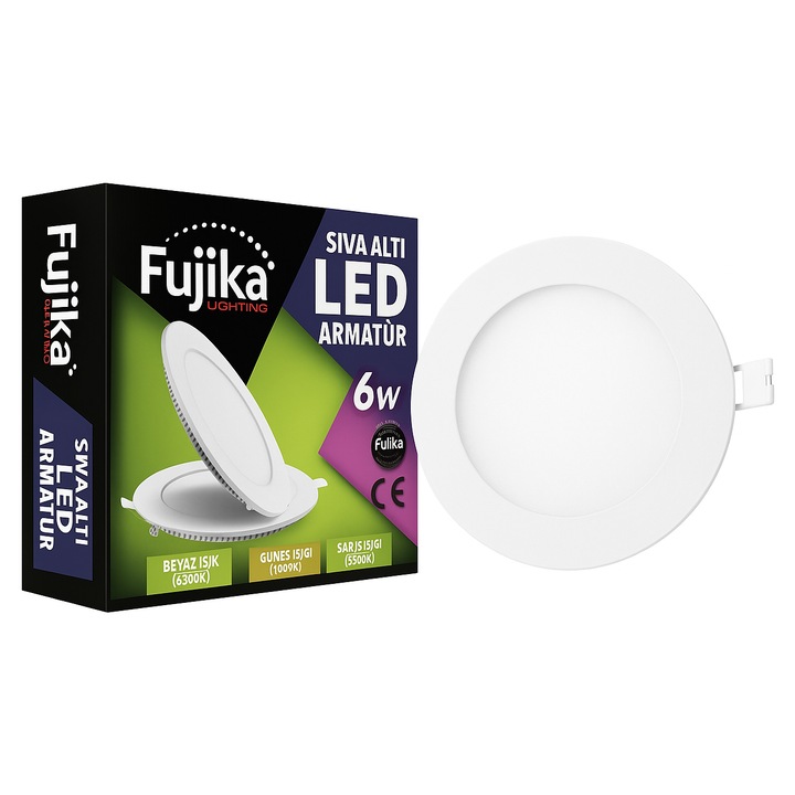 Spot LED Rotund 6W Fujika, Alb, Lumina Calda 3000K, 540lm, 120°, Montaj Incastrat Ø105mm, Interior, Clasa A+