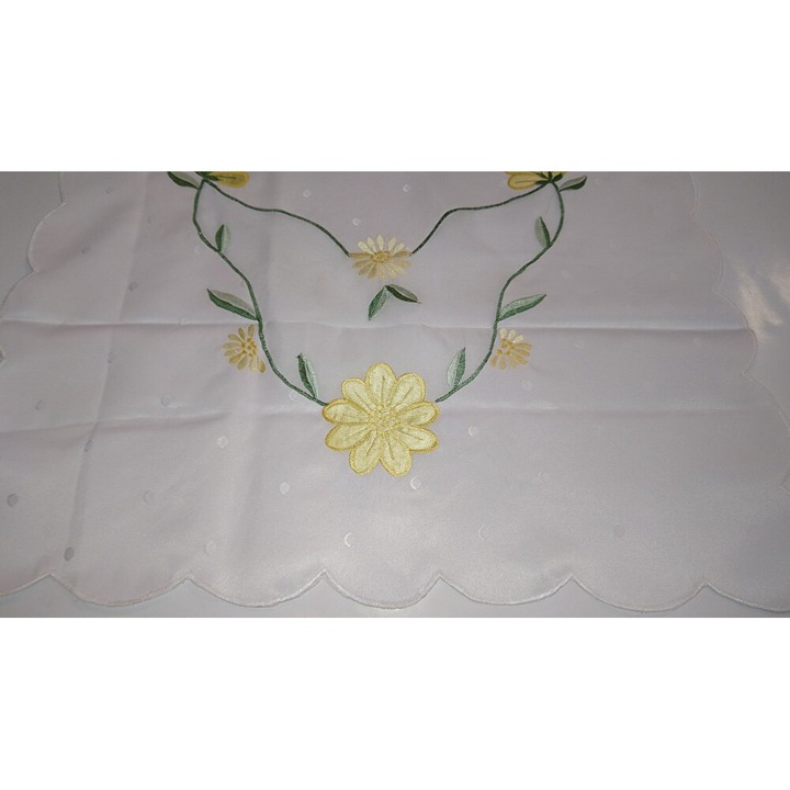 Karo terítő, 50x100cm, fehér, sárga pöttyökkel és virágokkal, 100% poliészter