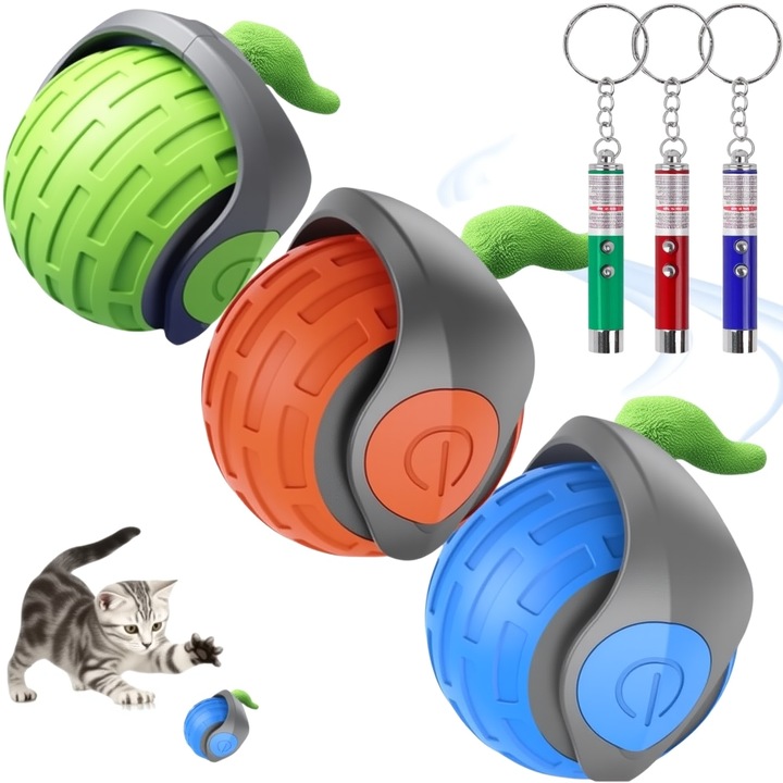 Omelivon® CAT-MOB2-TX3 Interaktív Macskajáték, Gyorsfarok 2.5, 2 Sebesség, Tartós Anyag, Kék+Zöld+Narancssárga