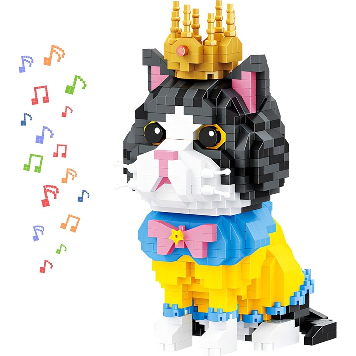 Szerencsés macska koronában építőkészlet, 875 darabos, többszínű, 64x93x135mm