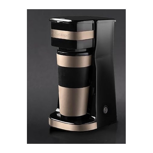 Cafetiera Bestron cu Cana Termoizolanta – pentru Cafea Filtrata Macinata, Cafetiera Mica pentru 2 Cesti Mari, Inox, Culoare: Bej Deschis/Satinat