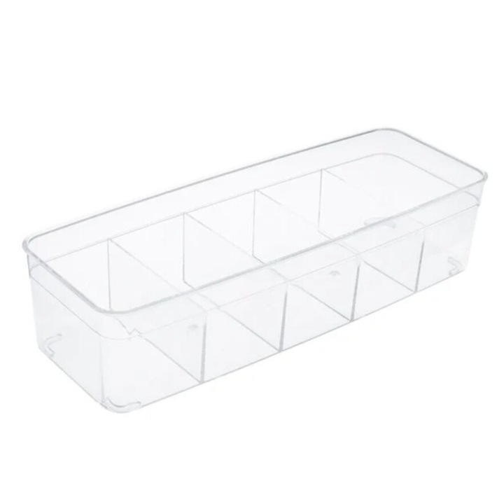 Organizator pentru sertar, 5 compartimente, plastic, transparent, 30x11x7.5cm