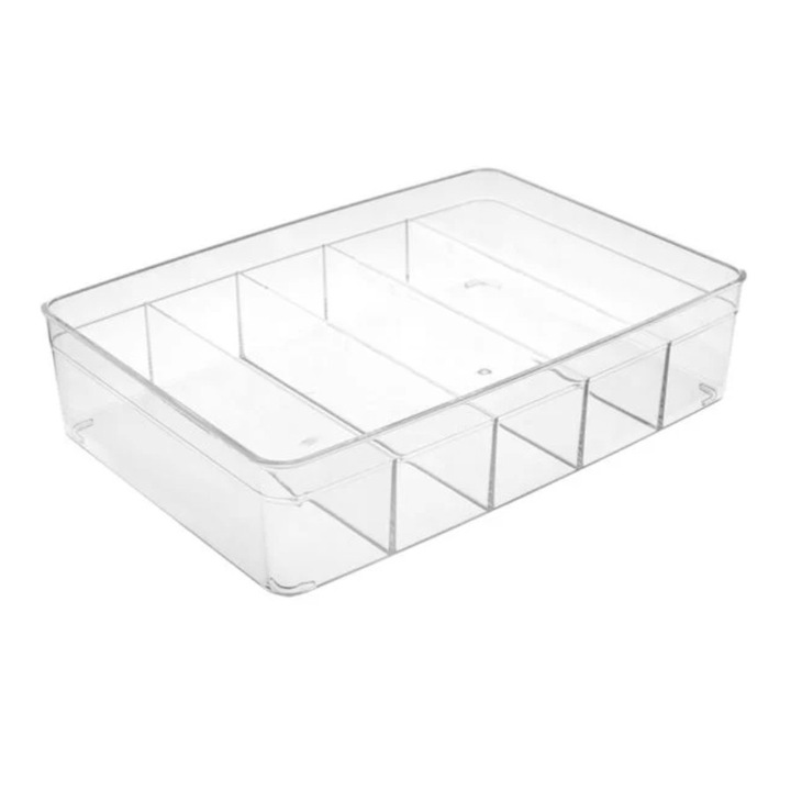 Organizator pentru sertar, 5 compartimente, plastic, transparent, 30x21x7.5cm