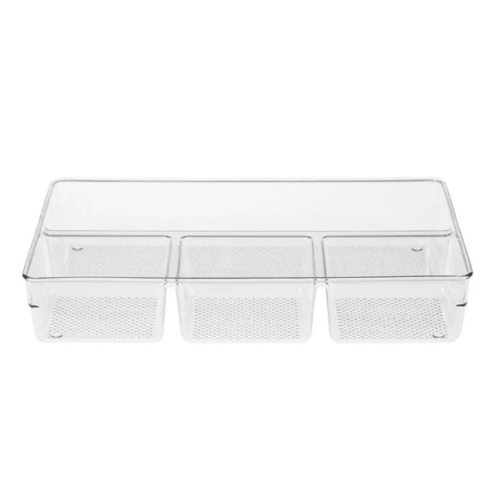 Organizator pentru sertar, 4 compartimente, plastic, transparent, 33x23x6cm