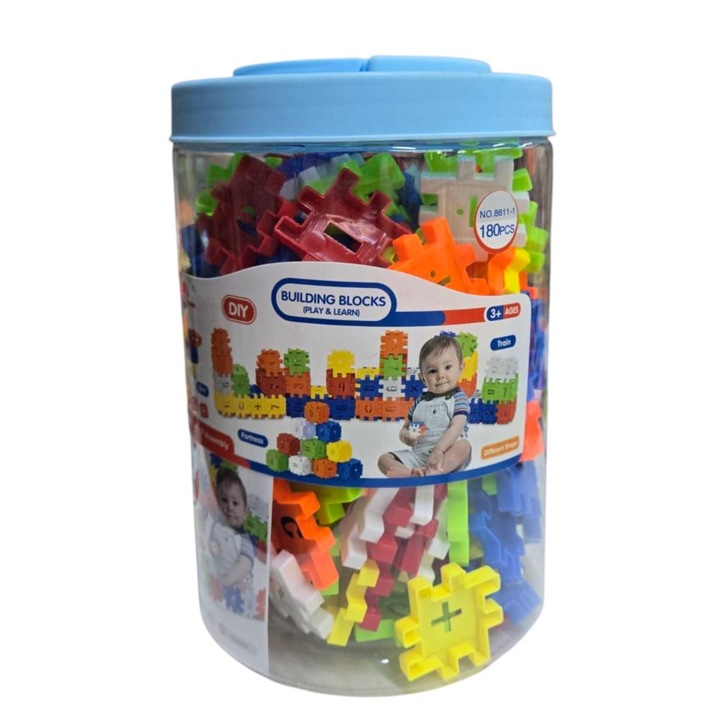 Joc educativ constructii, piese patrate cu cifre, 180 piese