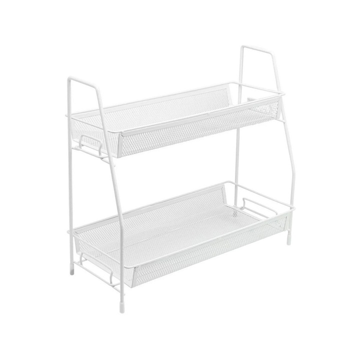 Raft de bucatarie/baie pe 2 niveluri VarioShop®, multifunctional, design modern, pentru spatii inguste, metal, 32.5 x 17 x 31 cm, Alb