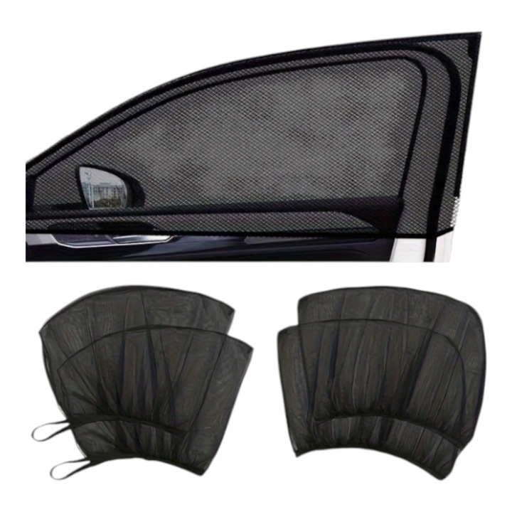 2 бр. Комплект от 4 автомобилни мрежи против комари, PENDAN, защита от слънчева радиация и насекоми, изработени от полиестер и велкро, универсални, черни