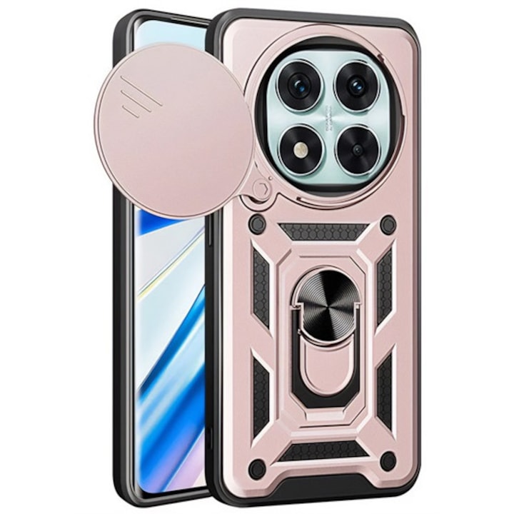 Gigapack defender szilikon mobiltelefon tok, ütésállóság, tartógyűrű, kameravédő, rozéarany, kompatibilis: Xiaomi Poco X7 / Redmi Note 14 Pro 5G