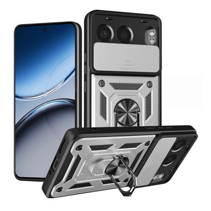 Gigapack defender szilikon mobiltelefon tok, ütésállóság, tartógyűrű, kameravédő, ezüst, kompatibilis: OnePlus Nord 4