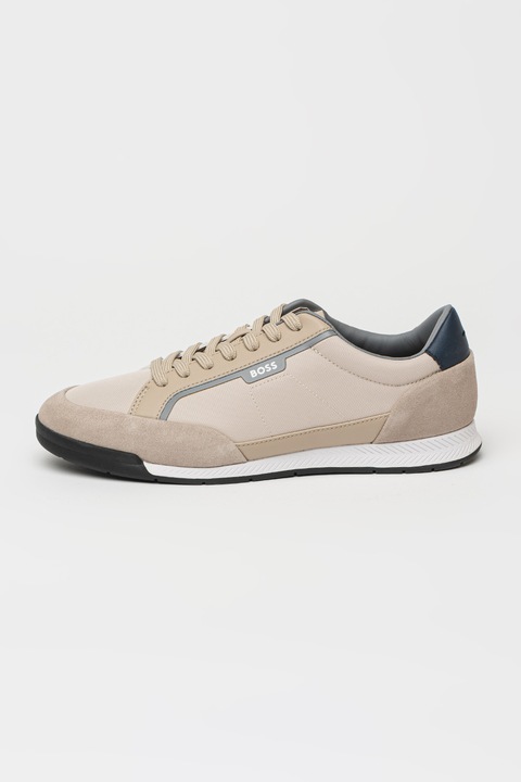 BOSS, Pantofi sport din material textill Nitan, Gri deschis/Maro taupe deschis/Bej deschis
