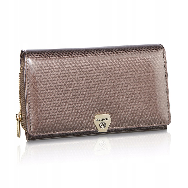 Дамски портфейл PIXIE, Betlewski, естествена кожа, RFID защита, кафяв, 16x10.5x4см