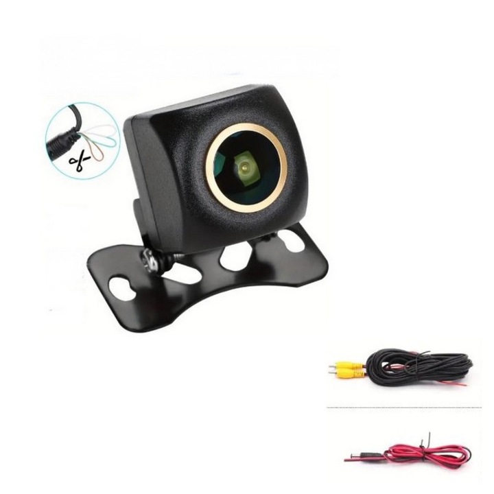 Camera de spate SkyTechs® lentila aurie fisheye AHD CVBS 1920x1080P/720P Full HD lentila viziune nocturna si unghi larg de 170° linii de ghidare pentru vedere frontala laterala si in spate