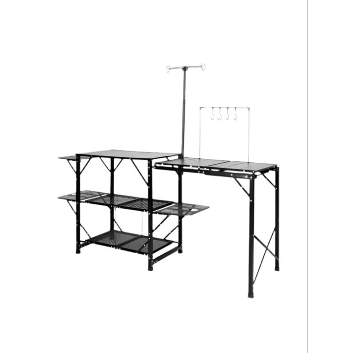 Сгъваема маса за готвене, алуминий, черна, 174x50x160 см, преносима