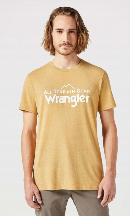 Férfi póló, Wrangler, ATG LOGO TEE, normál fazon, bézs, pamut