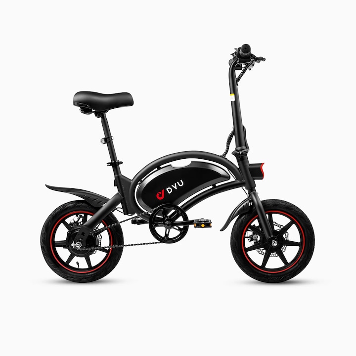 Összecsukható elektromos kerékpár, DYU D3F, 14"-os kerekek, 250 W-os motor, 36 V-os 10 Ah-s akkumulátor, maximális sebesség 25 km/h, fekete