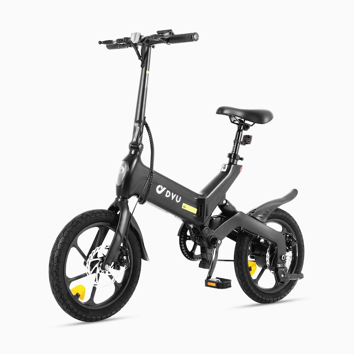 Összecsukható elektromos kerékpár, DYU A16, 16"-os kerekek, 250 W-os motor, 36 V-os 10 Ah-s akkumulátor, maximális sebesség 25 km/h, kék