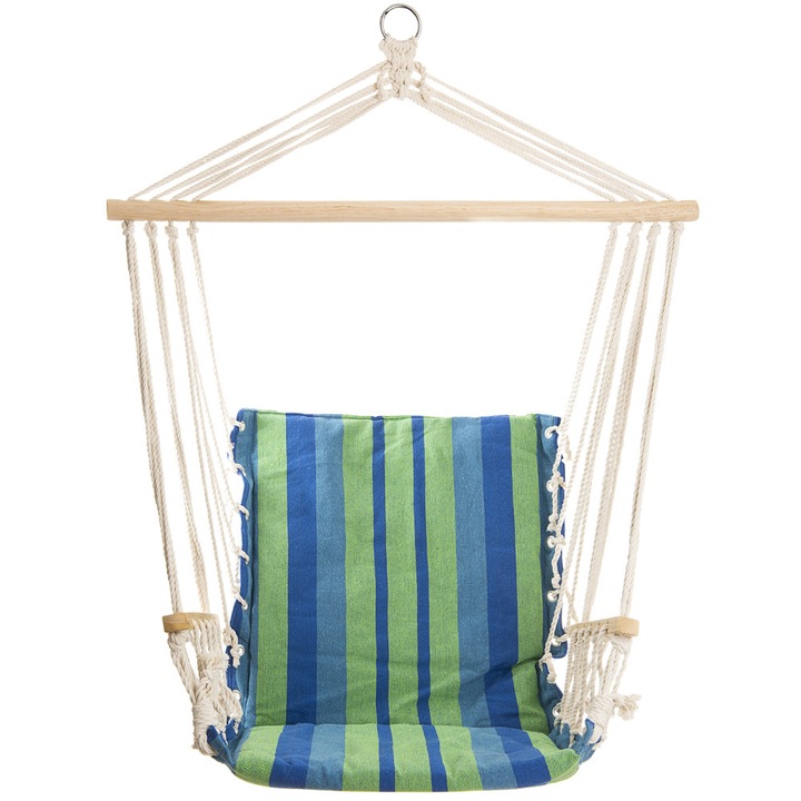 Scaun suspendat, MOVETINO, Bumbac, 100 x 50 cm, Maxim 100 kg, Albastru / Verde