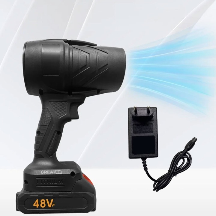 GREATON hordozható akkus fúvó, portalanítás, hó, levelek, autótisztítás, otthon, kert, újratölthető akkumulátorral, 3000 mAh, univerzális használat, nagy fúvóteljesítmény, fekete