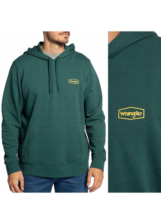 Мъжки суитшърт Wrangler, класическа кройка, два джоба, тъмнозелен, памук с полиестер