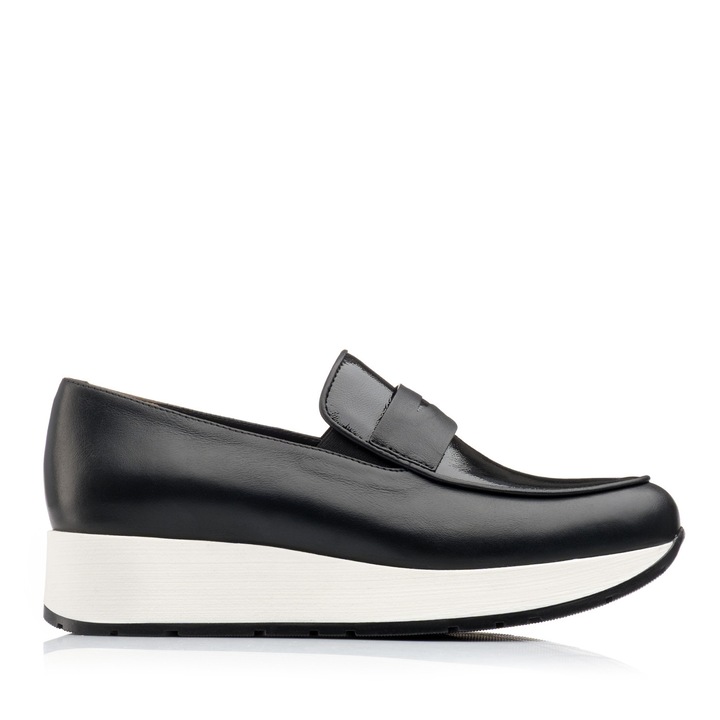 Pantofi dama, Musette, PANSY 883, Piele naturala, Piele lacuita, Negru