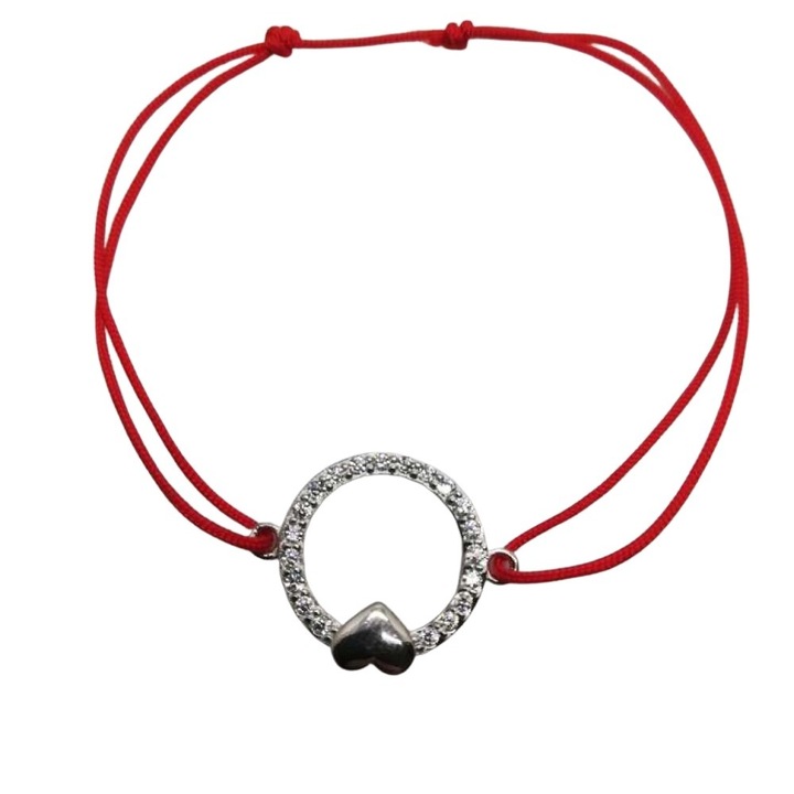 Bratara cu Nod Dublu Argint 925, Cerc cu Zirconii si Inima