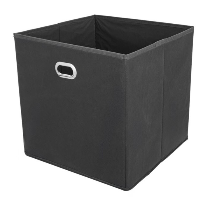 Cutie depozitare, pliabila, textila, cu maner metalic, antracit, 20x20x20cm