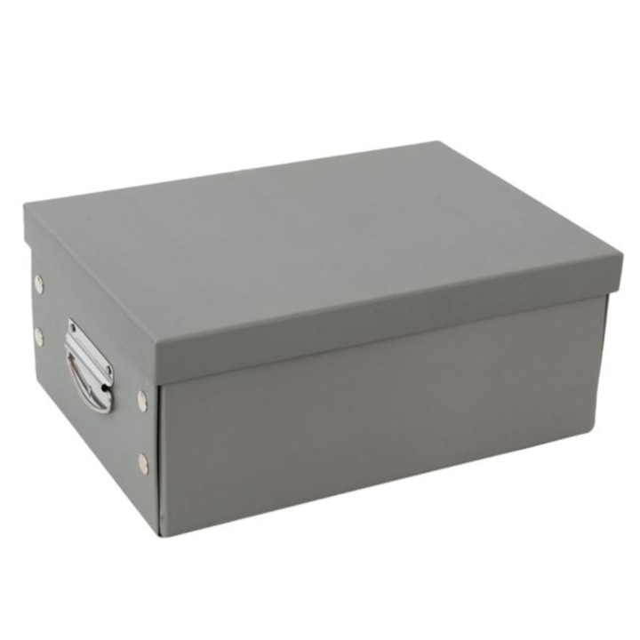 Кутия за съхранение, Картонена, С капак и дръжка, Сгъваема, Сива, 32x22x14см