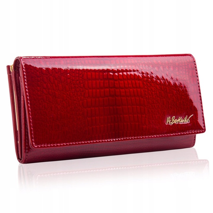 Дамски портфейл Betlewski, червен, естествена кожа, с RFID защита, 19x9x4см