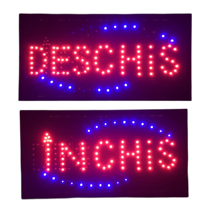 Светещ рекламен панел, 48x25x2 см, захранване 220V, съобщение ЗАТВОРЕНО/ОТВОРЕНО, за вътрешна и външна употреба, енергоспестяващ, черен, издръжлив, консумация на енергия 5W