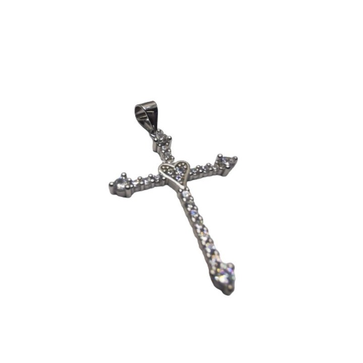 Pandantiv Argint 925 Cruce Mare cu Pietre si Inima, 2.24 g