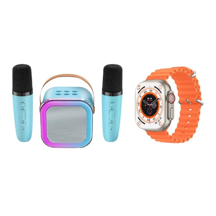 AMOLED okosóra 49 mm + AT PERFORMANCE® karaoke hangszóró 2 mikrofonnal csomag – Bluetooth hívás, zene, fitnesz és szórakozás