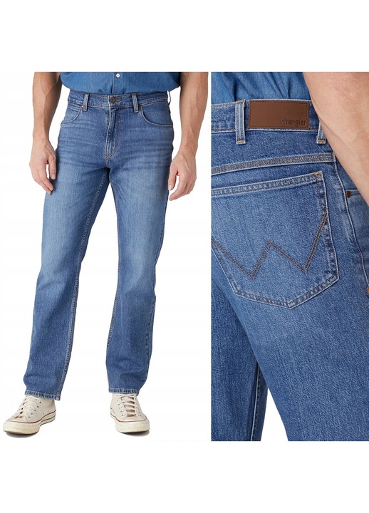 Blugi barbati Wrangler Straight Blue Dawn W36 L34, croiala dreapta, elasticitate redusa, albastru