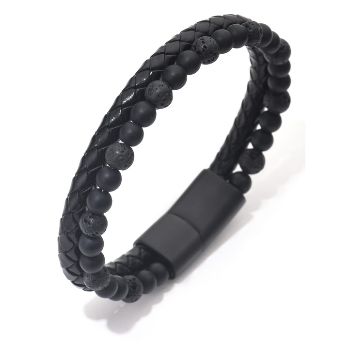 Bratara barbati din piele naturala negru Cleo