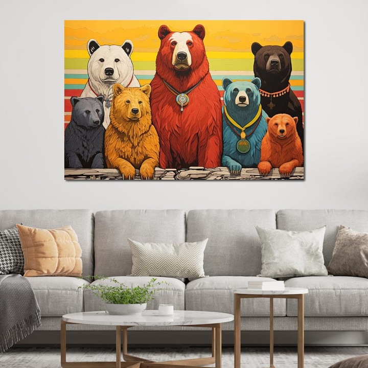 Премиум картина върху платно, LuxCanva® K1008, Мечки шампиони, 40 X 60 см, 100% памучно платно 400 г/м2, дървена рамка, медали, клуб, отношение, отбор, герои, приятелство, състезание, победители, смелост, животни, история, отбор, детска стая