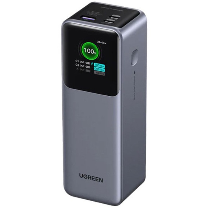 Външна батерия UGREEN 25000mAh 200W бързо зареждаща се външна батерия PB722, 25000mAh, 200W, интелигентен цифров дисплей, сива