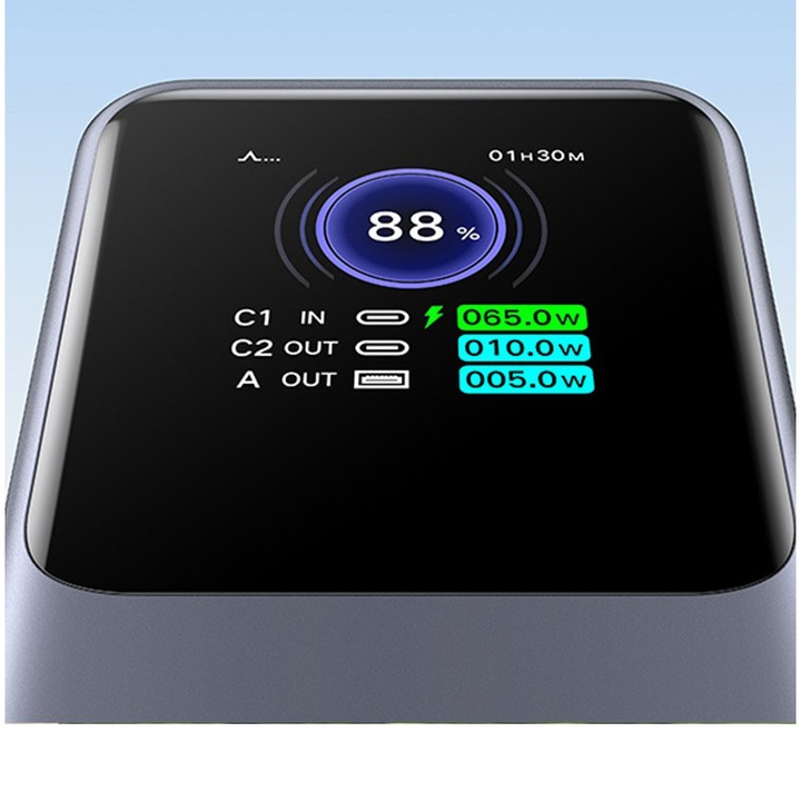 Acumulator extern UGREEN 20000mAh 130W Fast Charging Power Bank PB721, 20000mAh, 130W, Ecran digital inteligent, Gri